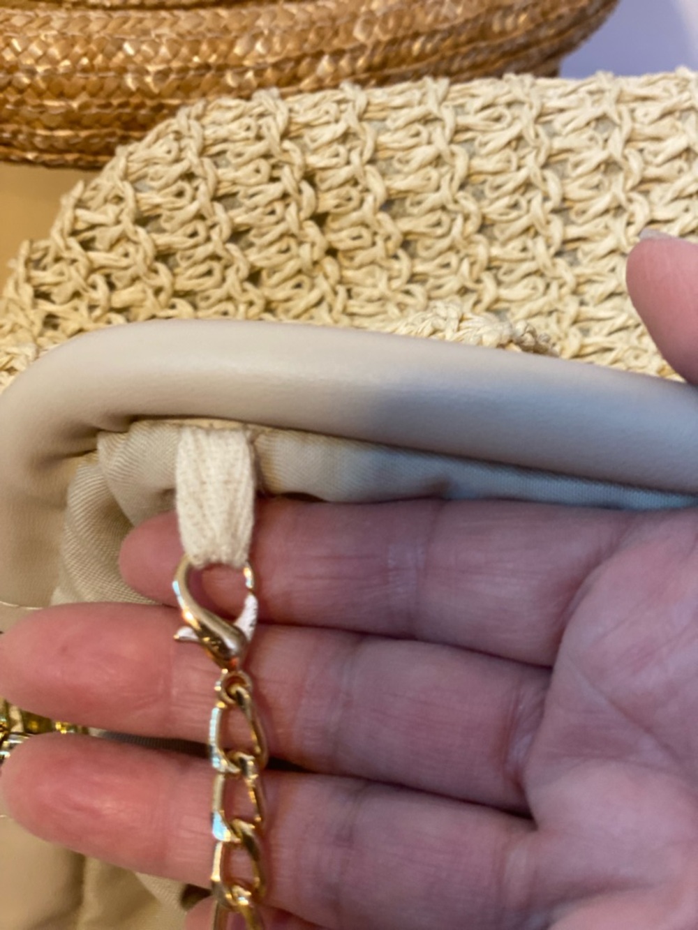 Woven Straw Clutch Bag with Chain Strap and Raffia Bowler Hat With Rolled Brim - Picture 7 of 9